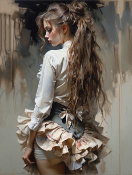 The silhouette of a beautiful girl with long hair